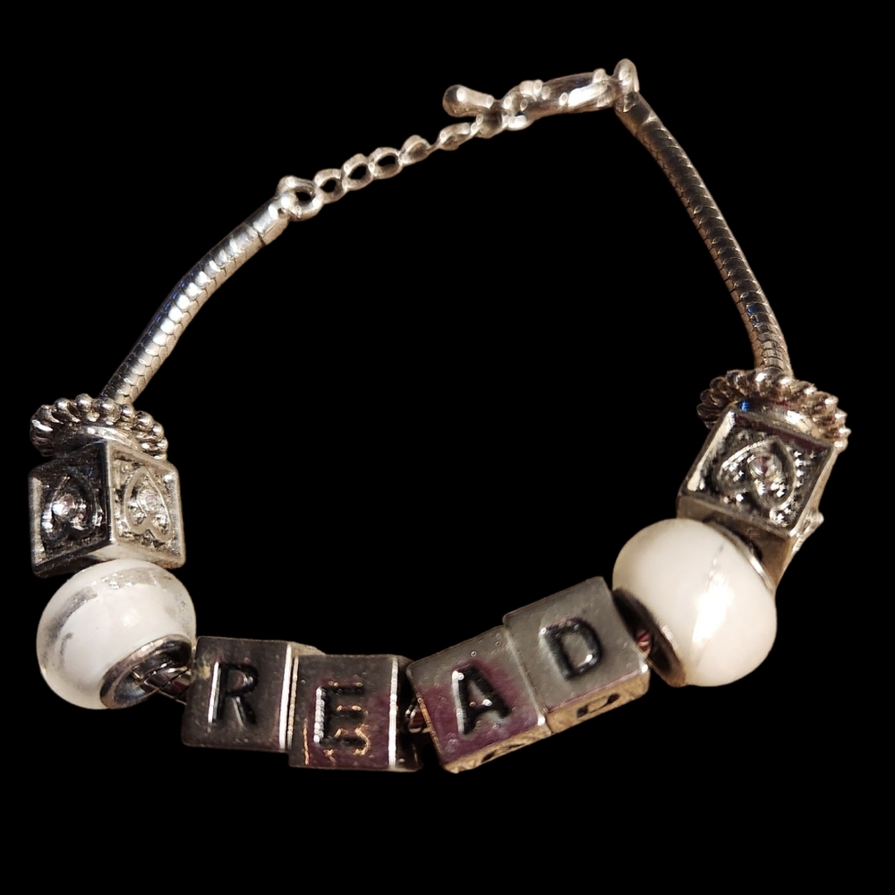 Silver and White Beaded Bracelet